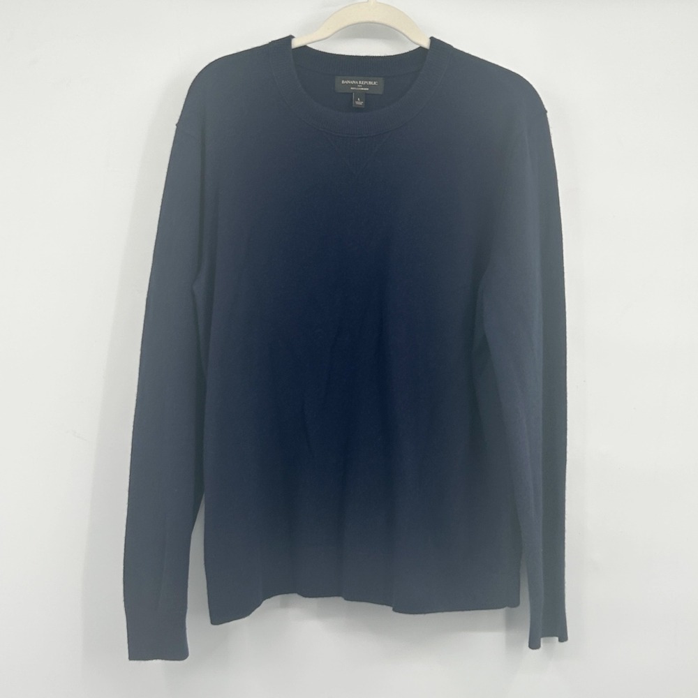 Banana‎ Republic Mens Navy Blue 100% Cashmere Classic Minimalist Sweater Size L